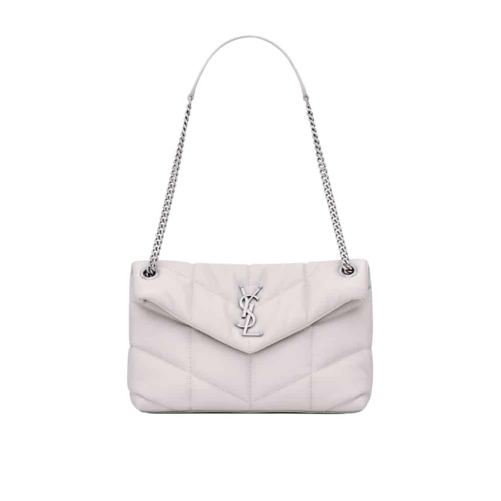 Saint Laurent Puffer Small In White Leather Silver Hardware 29cm