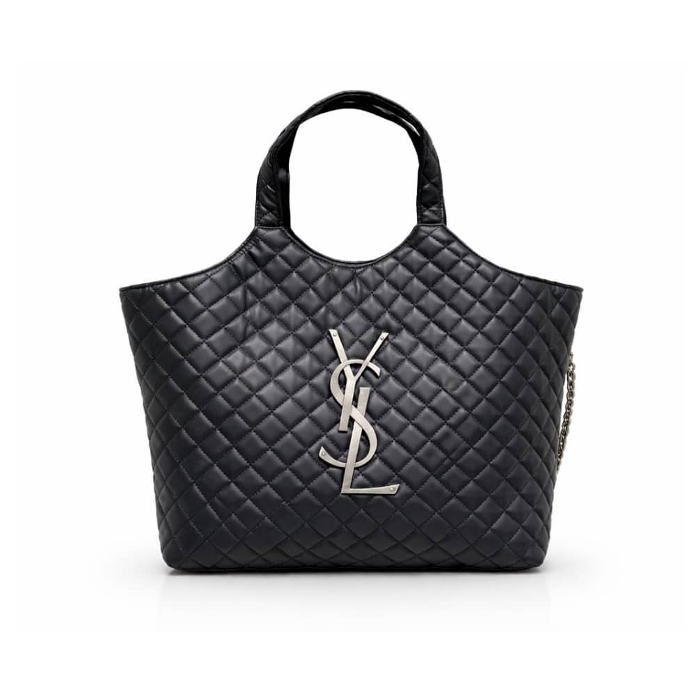 Saint Laurent Icare Shopping Bag In Quilted Silver Hardware Black 40Cm