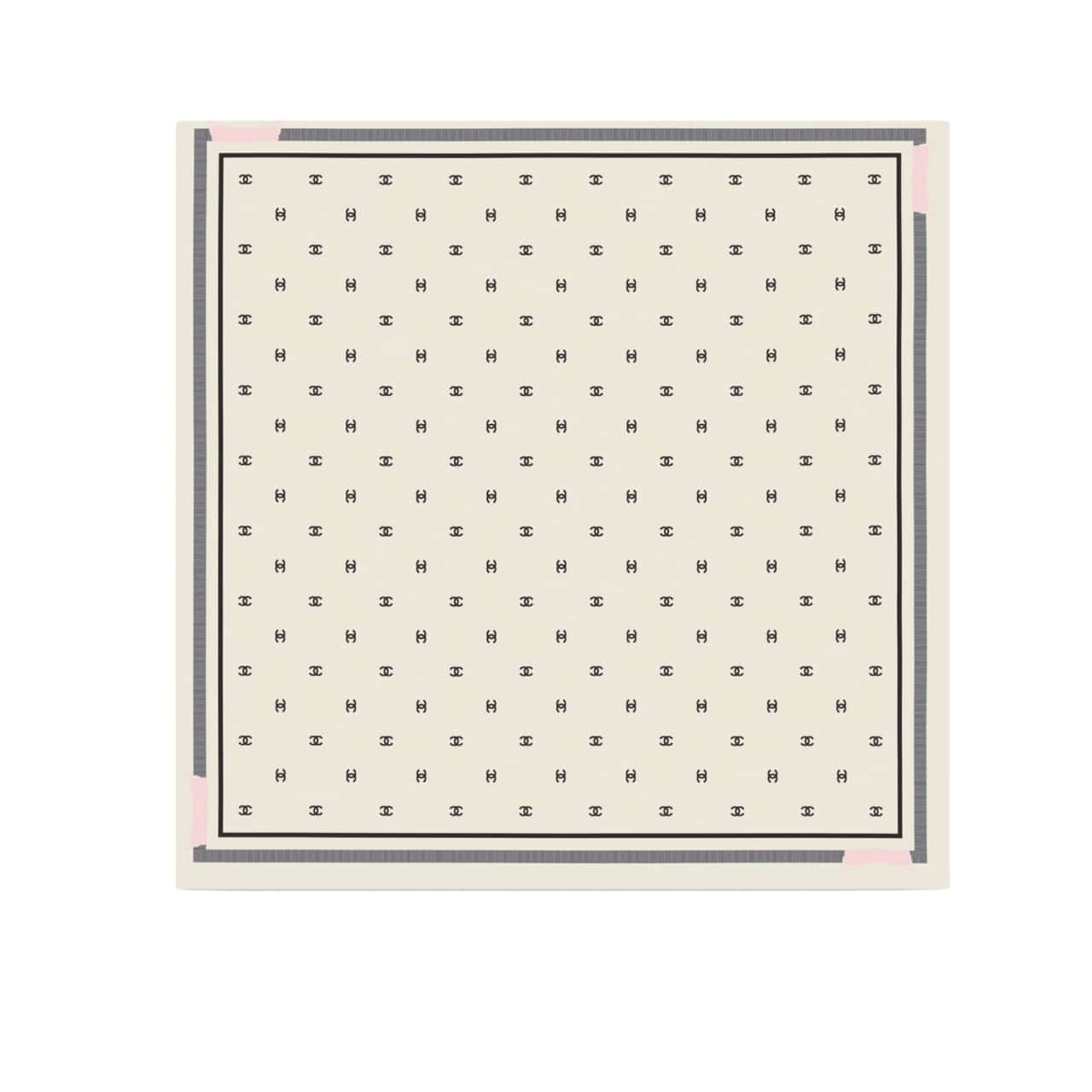 Chanel Square Scarf Jacquard Silk Twill In Ecru Black And Light Pink 90Cm Aaa777 B19447 Nafft