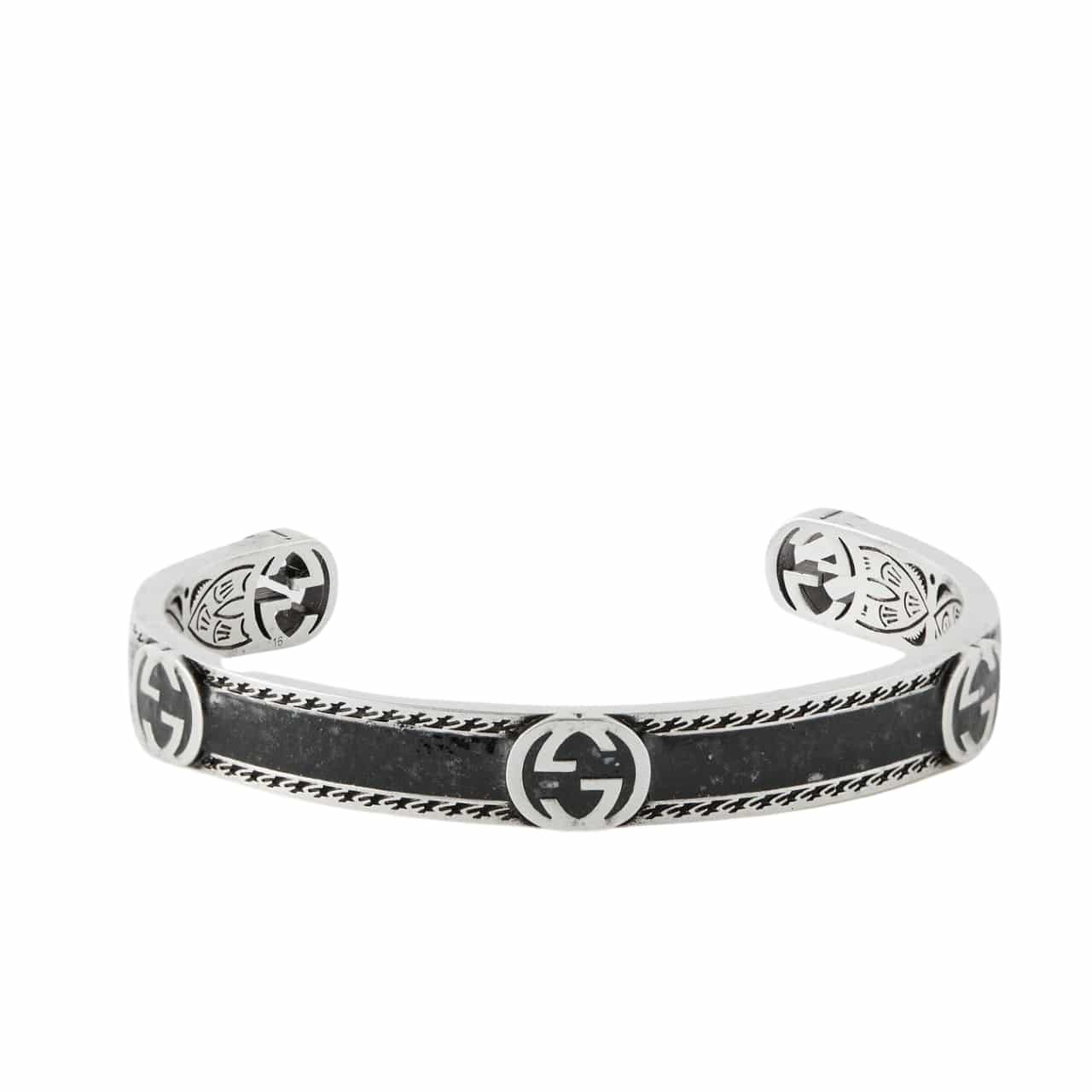 Gucci Cuff Bracelet Interlocking Gg Sterling Silver Black Enamel