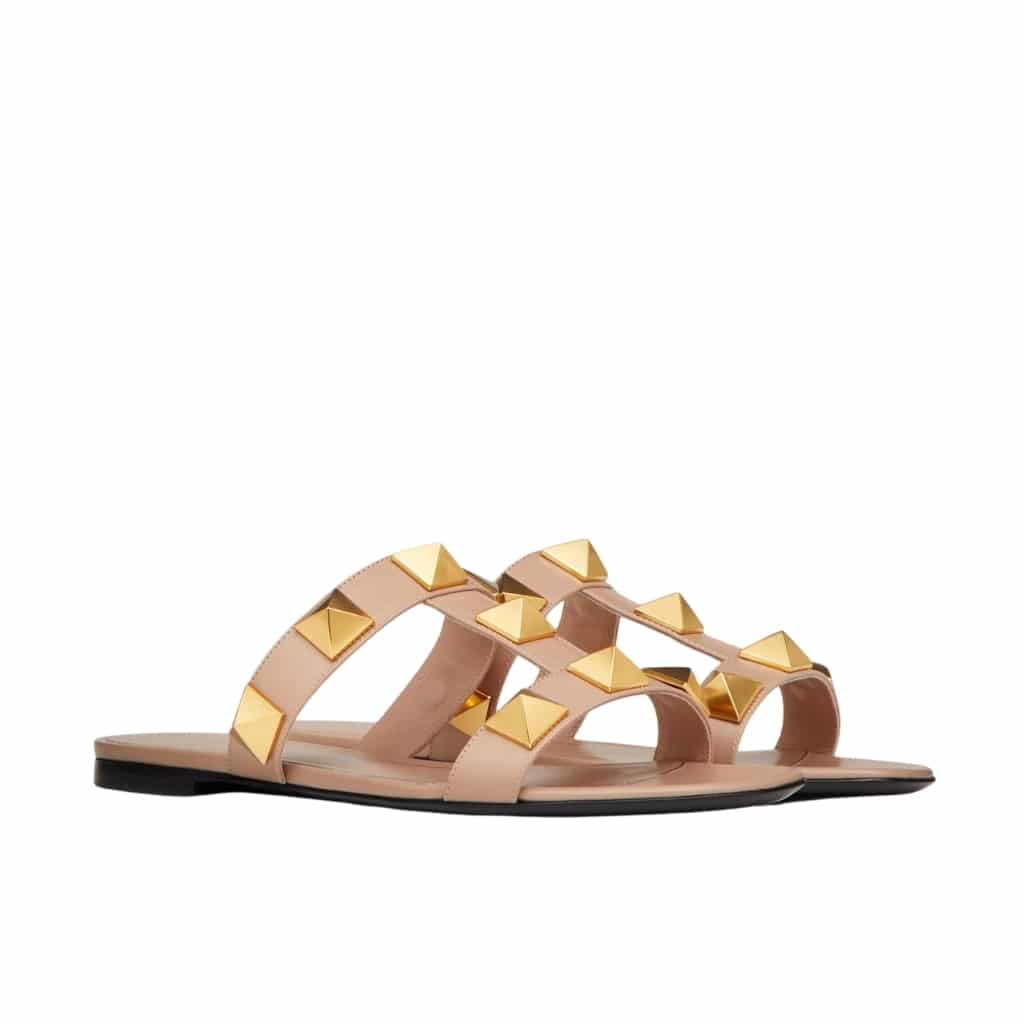 Valentino Flat Roman Stud Slide Sandal Beige 5W2S0BU9ZWM GF9
