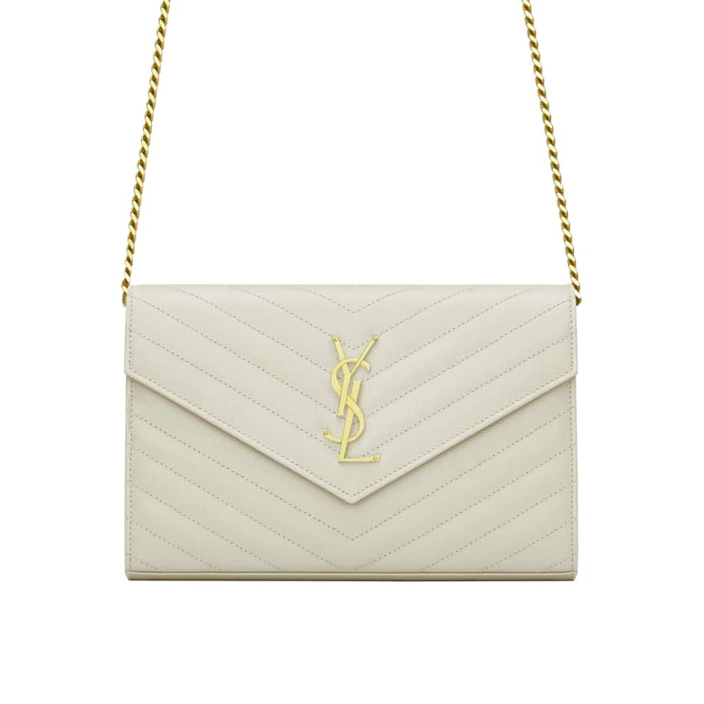Saint Laurent Classic Cassandre Chain Wallet In Grain De Poudre Leather White 24Cm 377828BOW019207