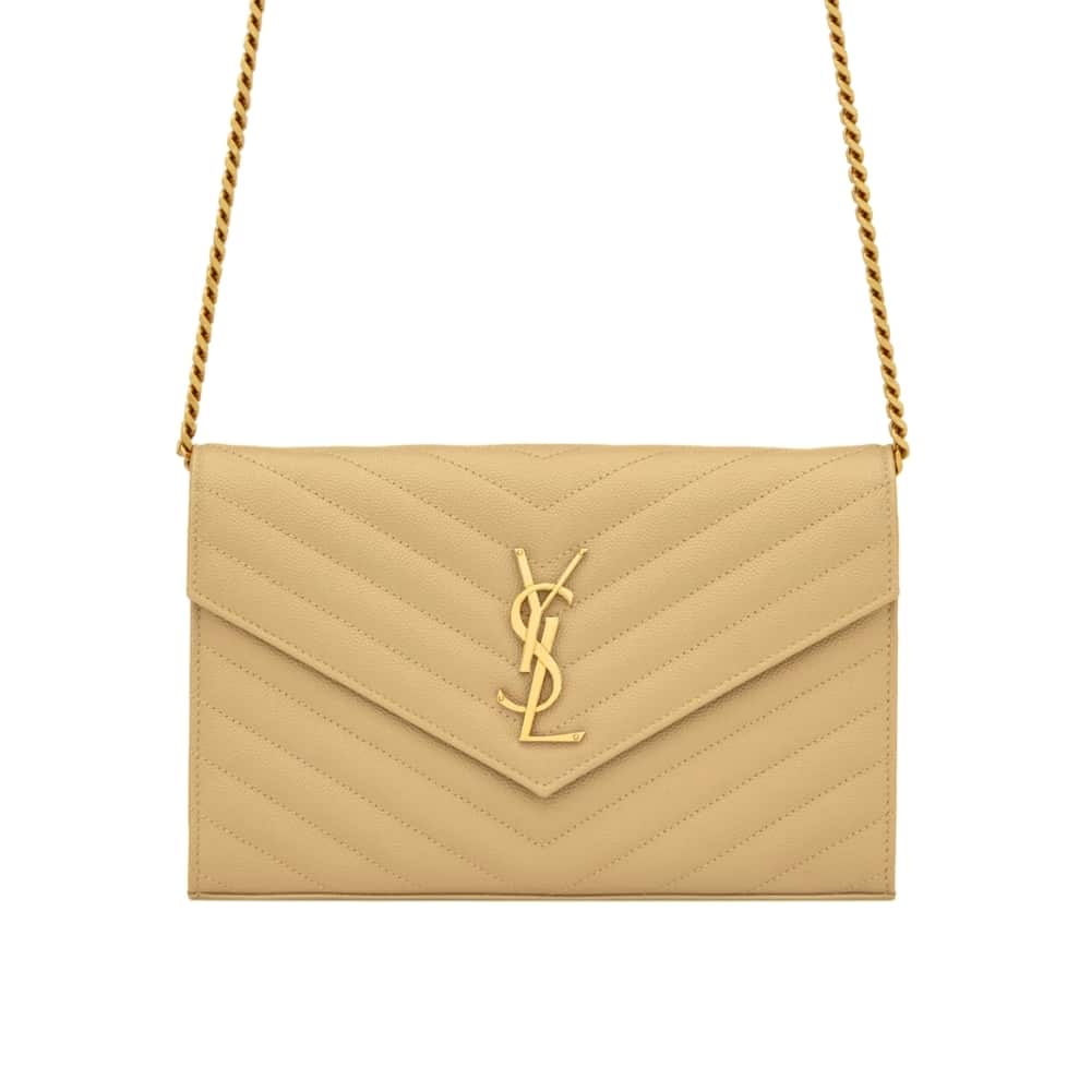 Saint Laurent Classic Cassandre Grain De Poudre Chain Wallet Beige 22cm 377828BOW012721