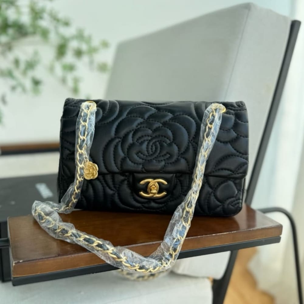 Chanel Flap Bag With Camellia Flower Chain Black 26Cm - Image 2