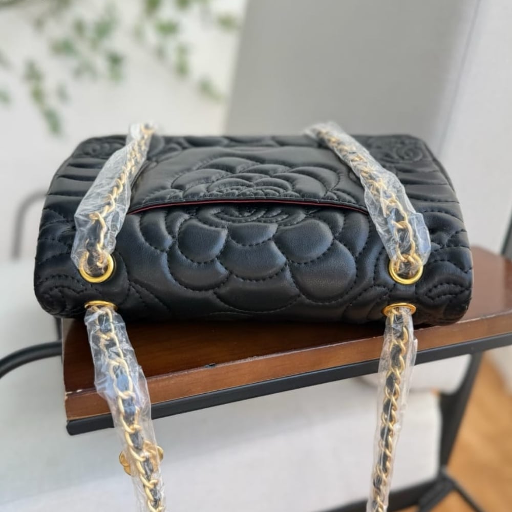 Chanel Flap Bag With Camellia Flower Chain Black 26Cm - Image 3