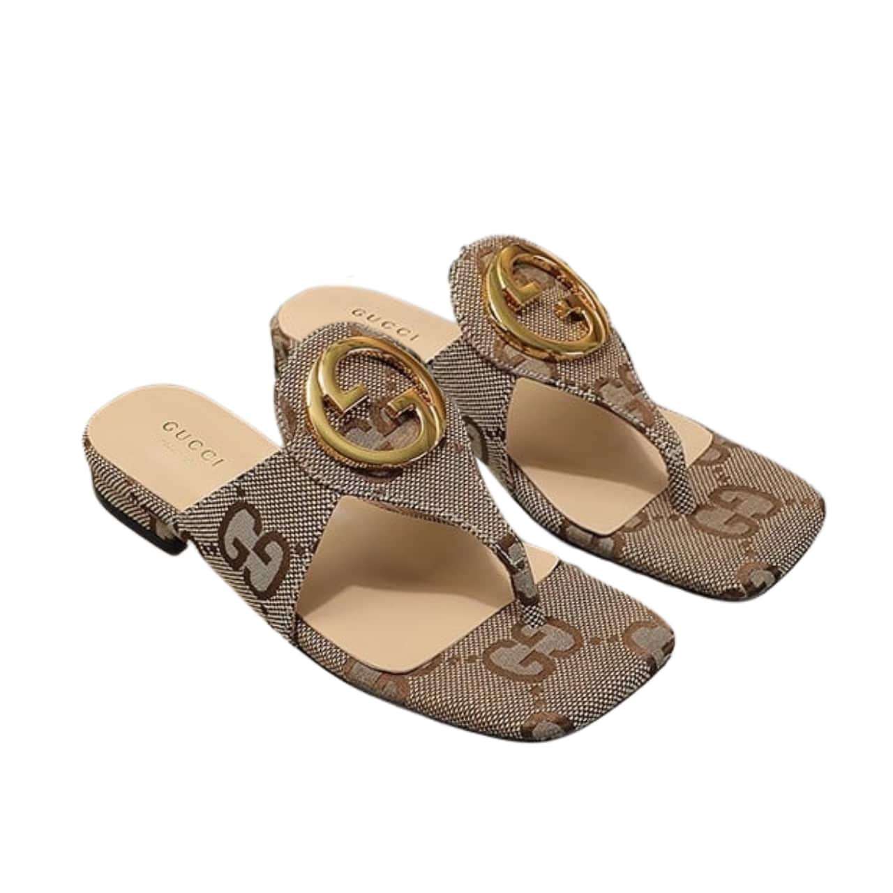 Gucci Blondie Thong Canvas Sandals Ebony Brown 752659 9I650 9769
