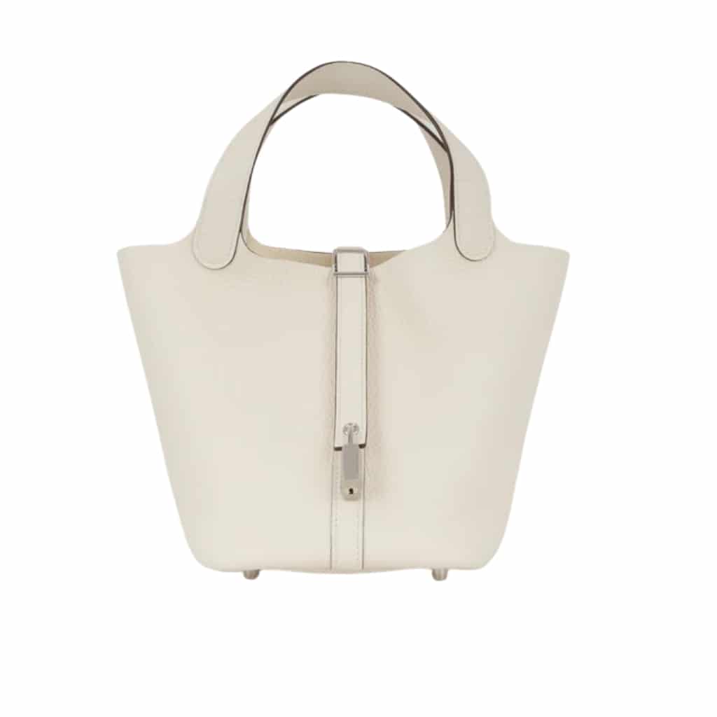 Hermes Picotin 18 Beton Clemence Silver Hardware White 18Cm