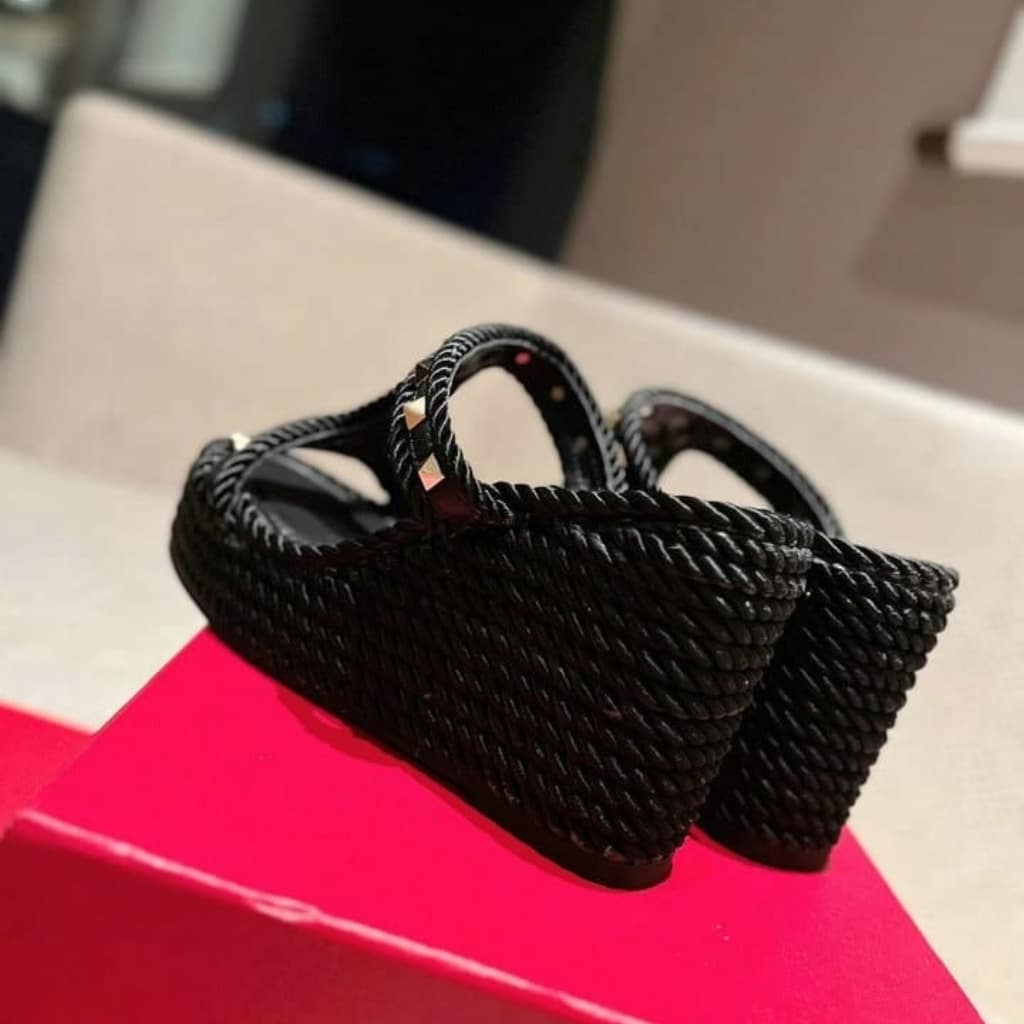 Valentino Garavani Rockstud Wedge Sandals Black - Image 5