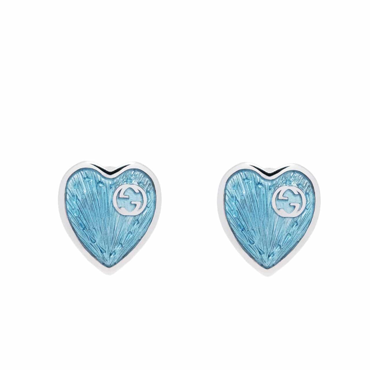 Gucci Heart Earrings With Interlocking G Light Blue Enamel Silver 645547 J8410 8183