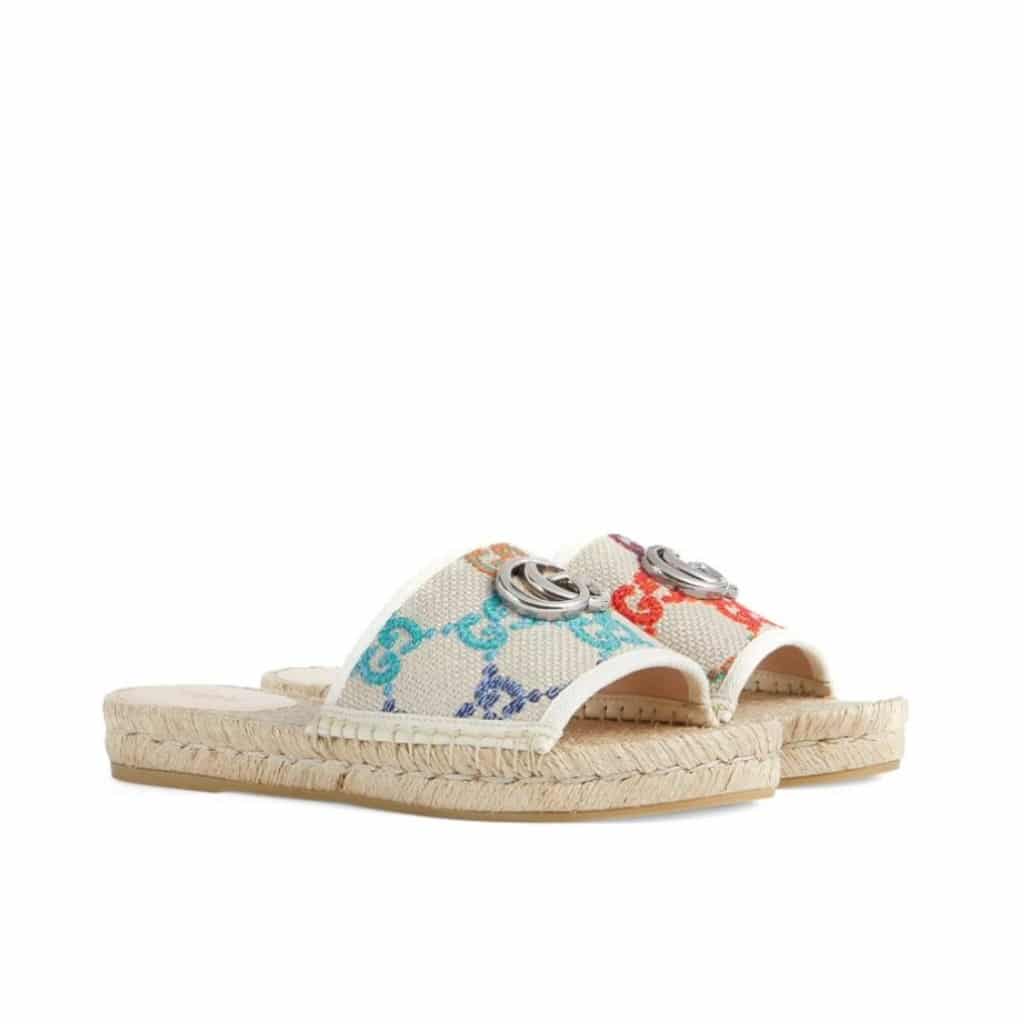Gucci Women’s GG Multicolor Slip On Espadrille Slide Sandals 678037 UFT70 8470