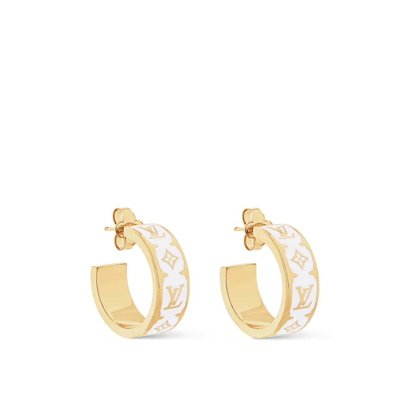 Louis Vuitton Nanogram Enamel Earrings White M01830