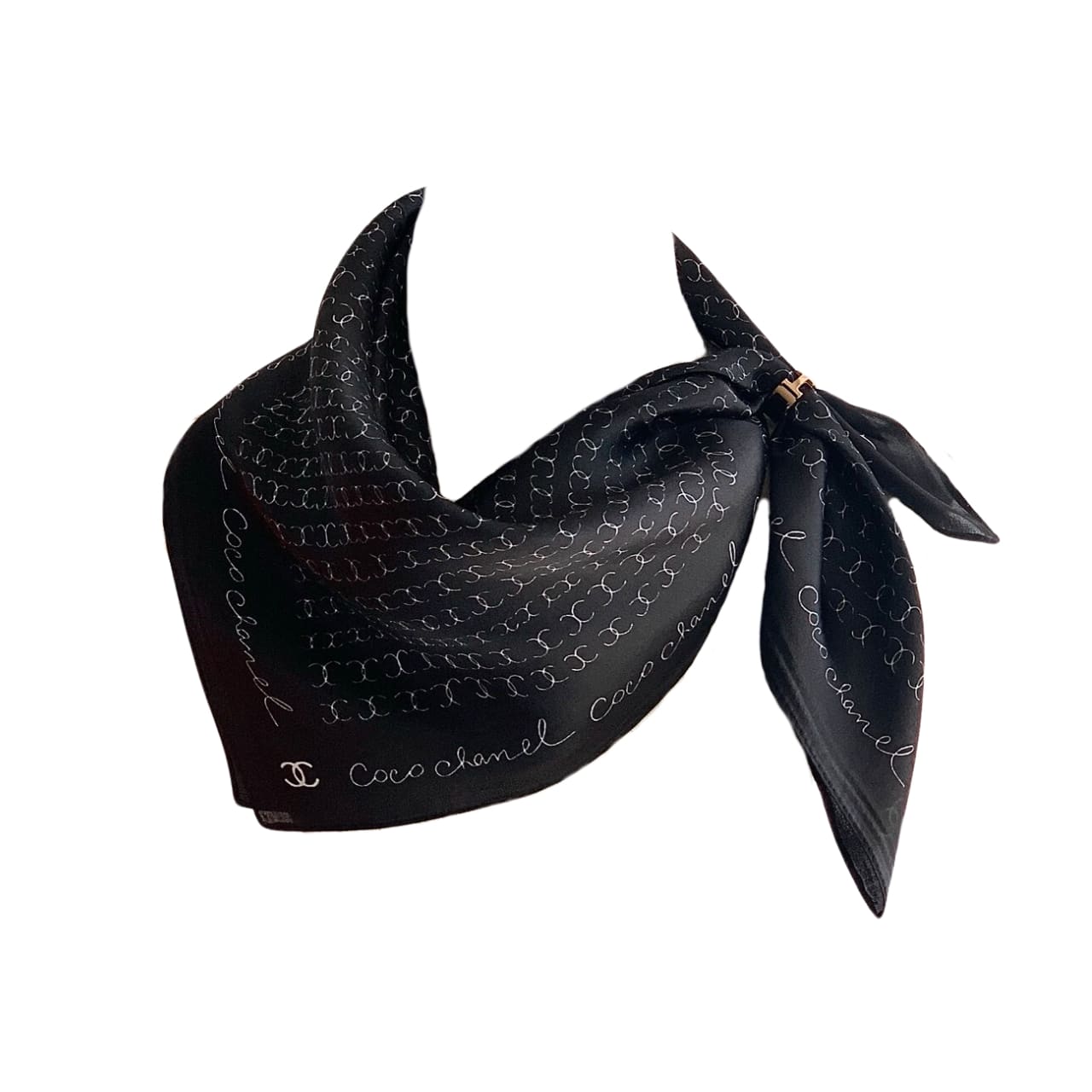 Chanel Coco Signature Silk Scarf In Black 70Cm