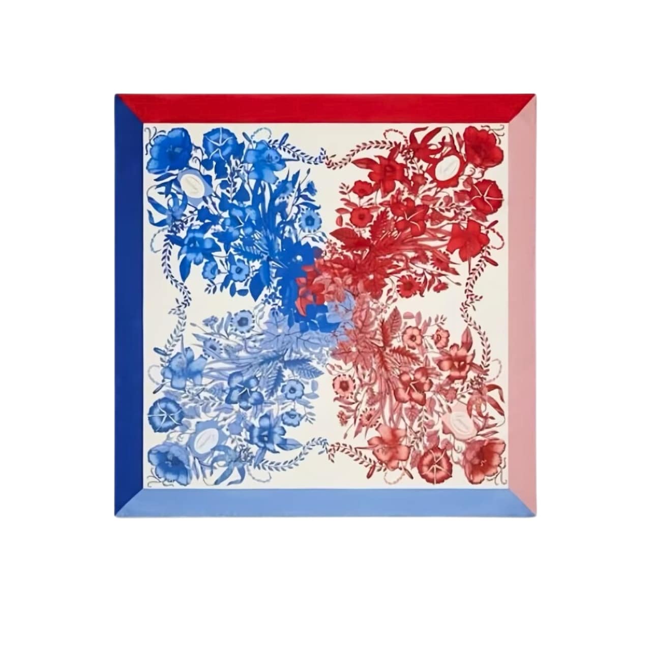 Gucci Floral Print Silk Square Scarf In Blue And Red 90Cm