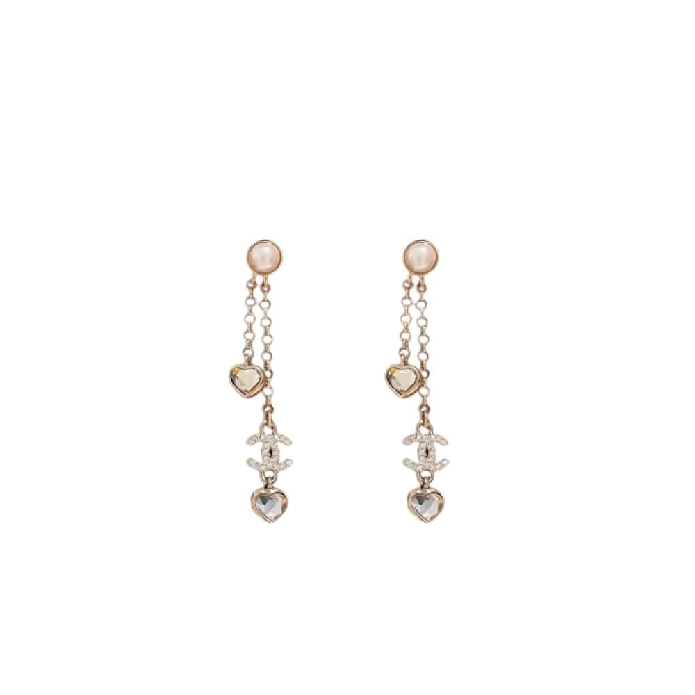 Chanel Heart Shaped Earrings Crystal In Gold Abg245 B21749 U3282