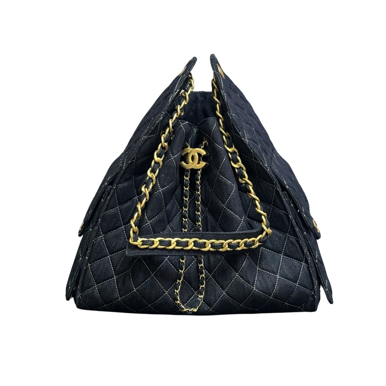 Chanel 25 Medium Handbag Washed Denim Dark Blue 34cm