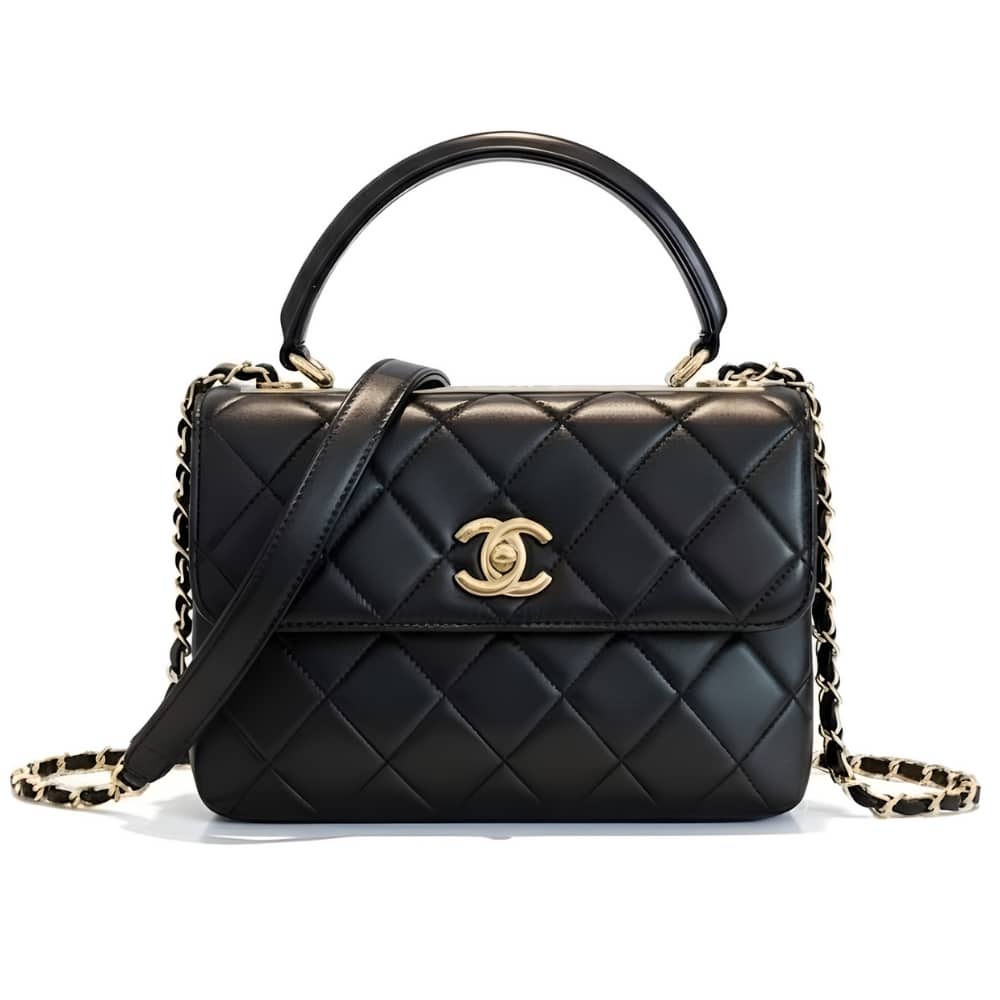 Chanel Flap Bag With Top Handle Black 25cm A92236 Y60767 94305