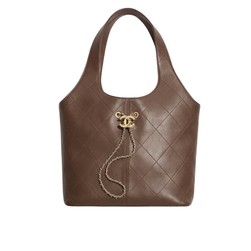 Chanel Large Shopping Bag Gold Tone Hardware Brown 32Cm