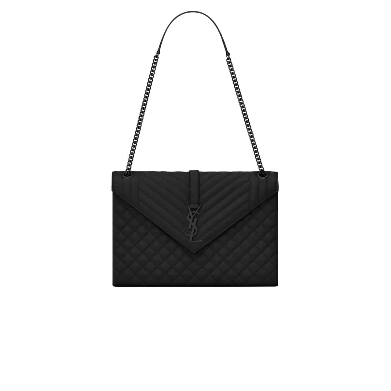 Saint Laurent Envelope Large Bag In Mix Matelassé Grain De Poudre Embossed Leather Black 31Cm 600166Bow981000
